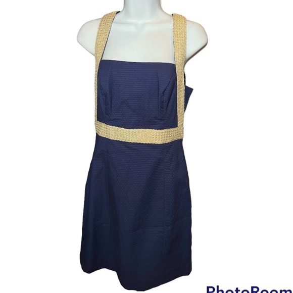 Lilly Pulitzer Eliana True Navy Braided Gold Cocktail Shift Dress - Picture 2 of 13
